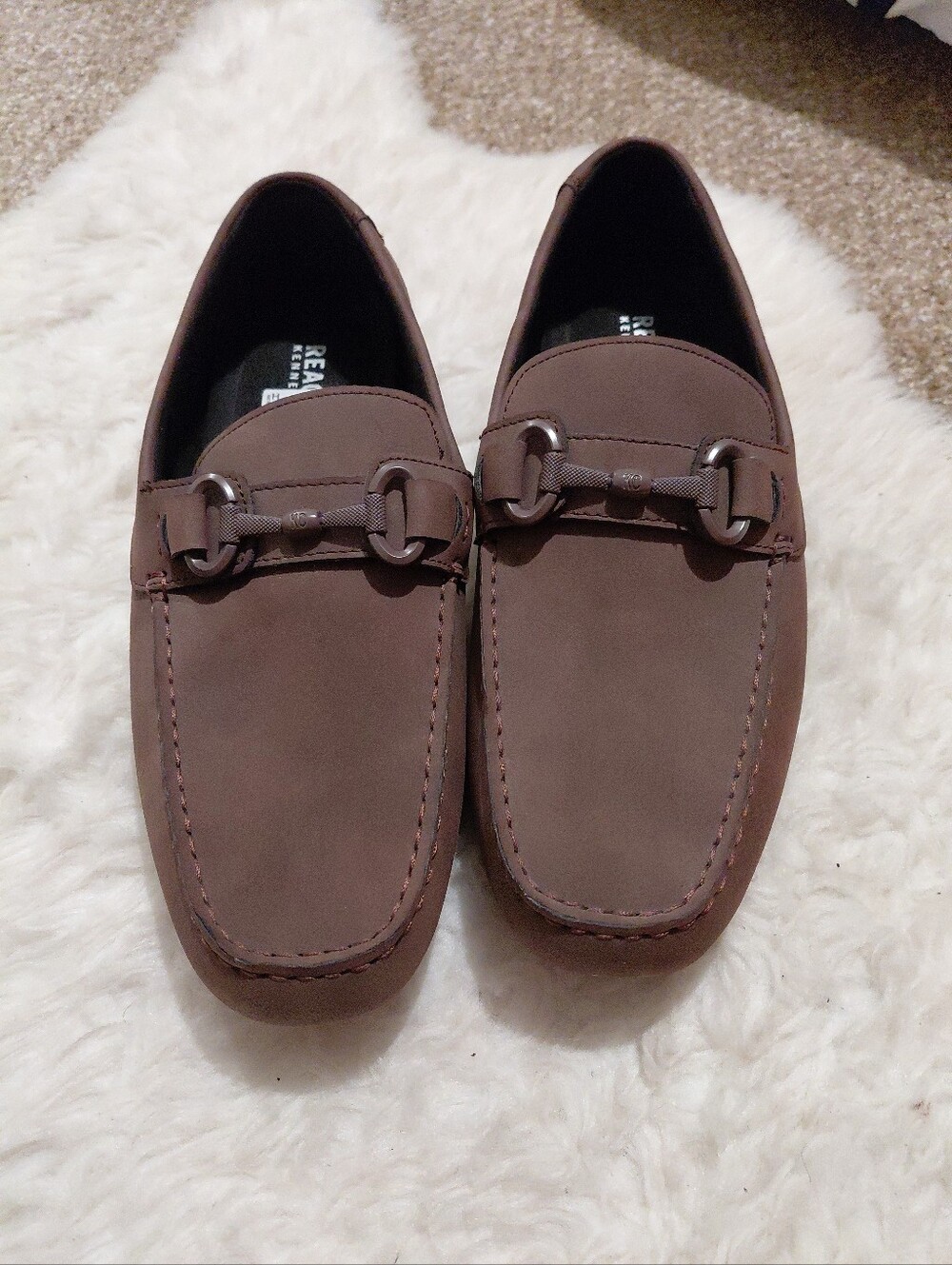 9.5 Kenneth Cole Men's Brown Nubuck Bit-Trim Slip-On Loafers